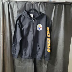 Black Zip Up Hoodie Swestshirt With Pittsburg Steelers Long Unisez Sz M
